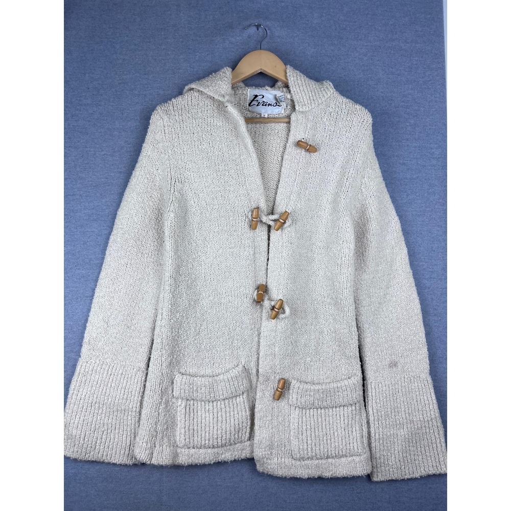 Vintage Evans Chicaggo Wool Blend‎ Knit Hooded Toggle Cardigan Sweater Duffle M